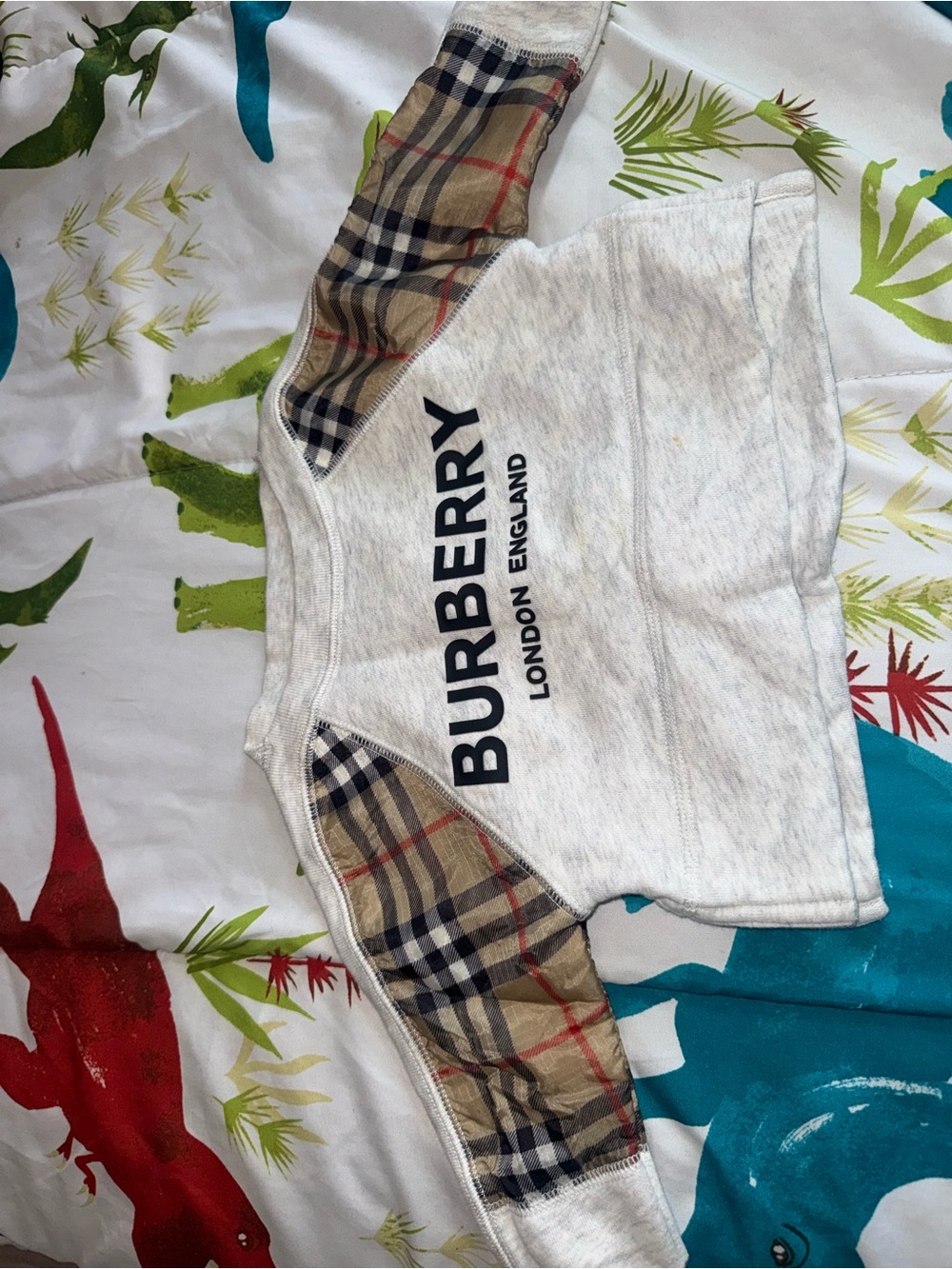 Burberry Kids Light Gray Sweatshirt with Classic Check Sleeves